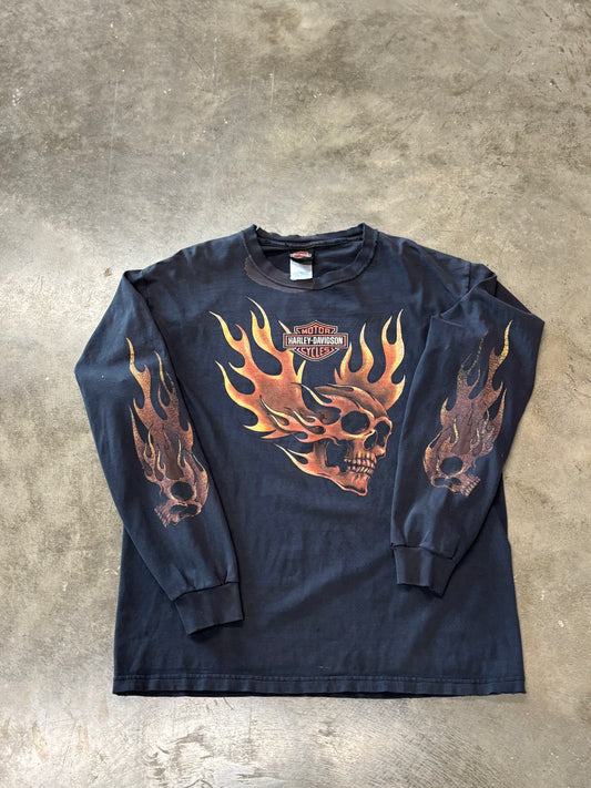 Vintage Harley Davidson skull flame sleeve size large