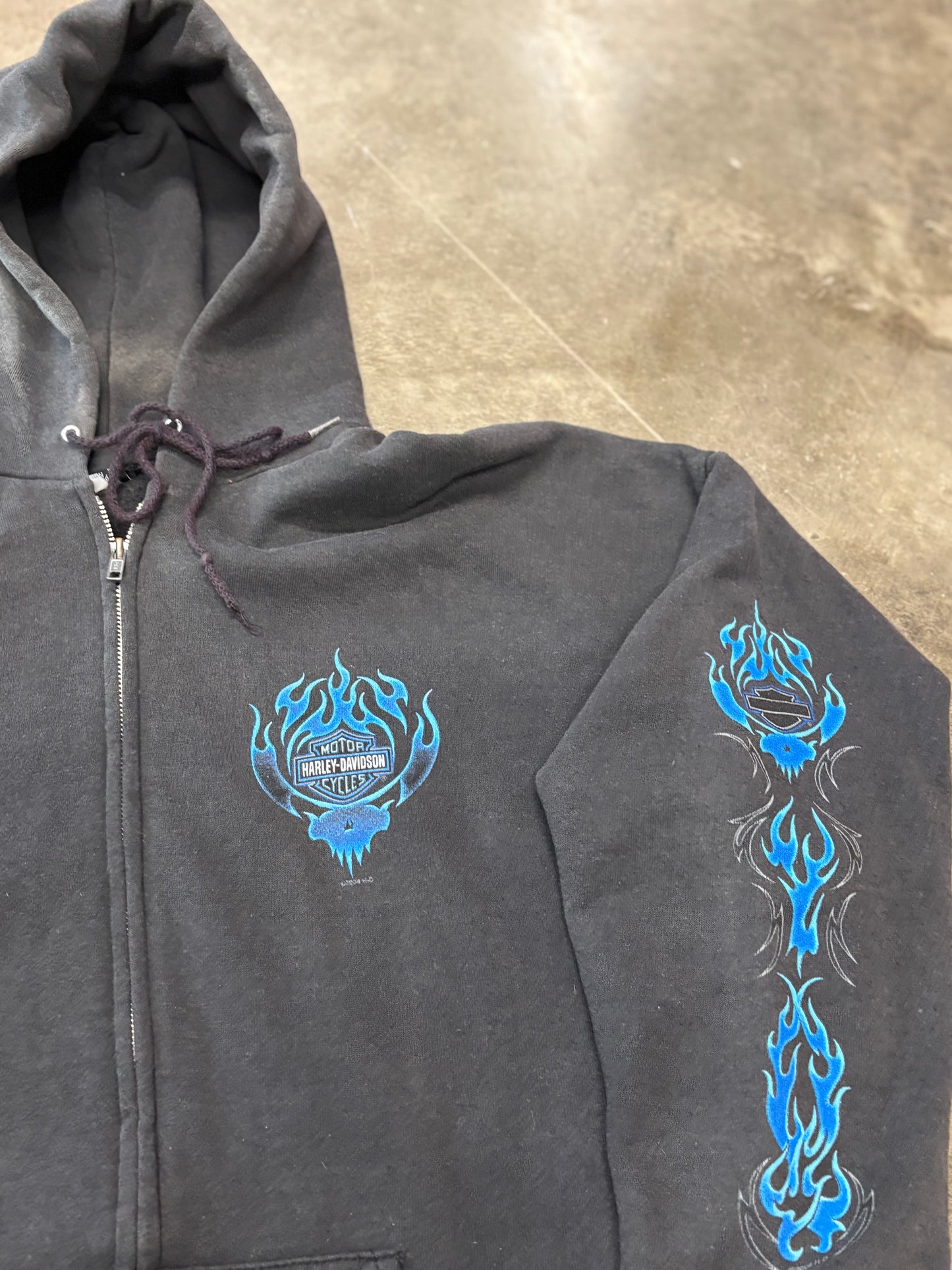 Vintage Harley Davidson Blue flame zip up hoodie size xxl