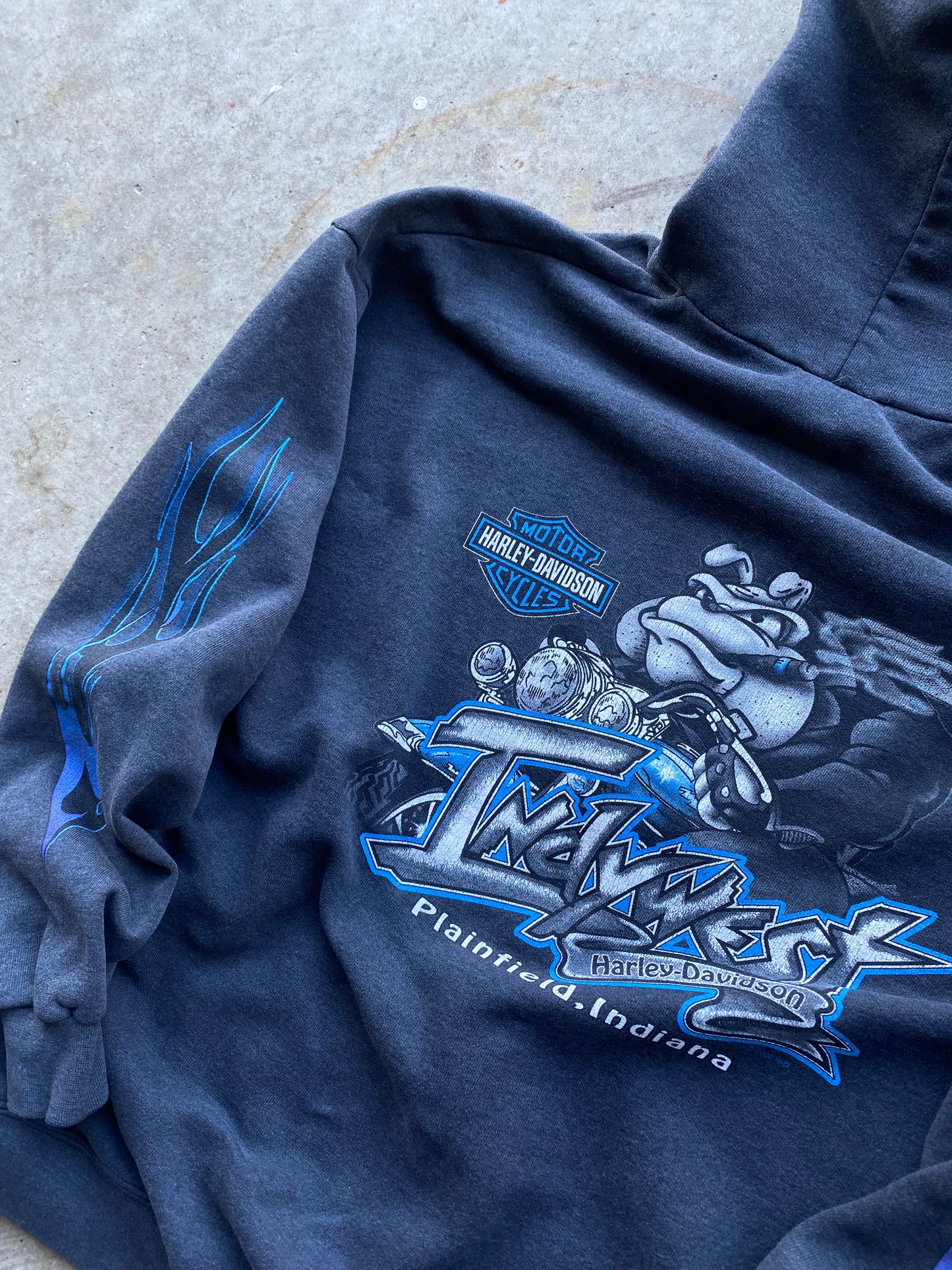 Vintage Harley Davidson Blue Flame  zip Hoodie size extra large