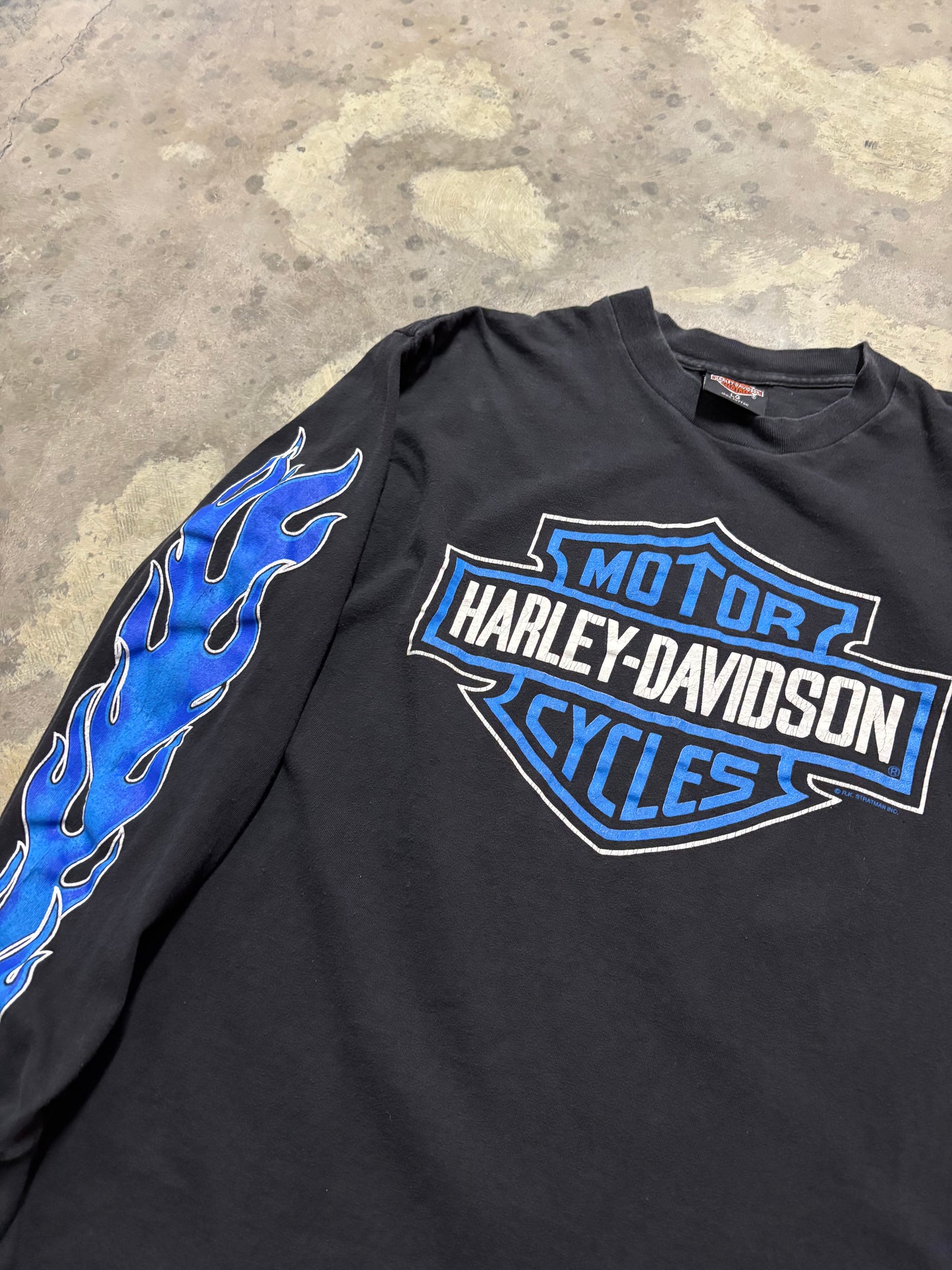 Vintage Harley Davidson Blue Flame long sleeve shirt size large