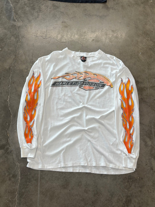 Vintage Harley Davidson orange flame white blank long sleeve size large