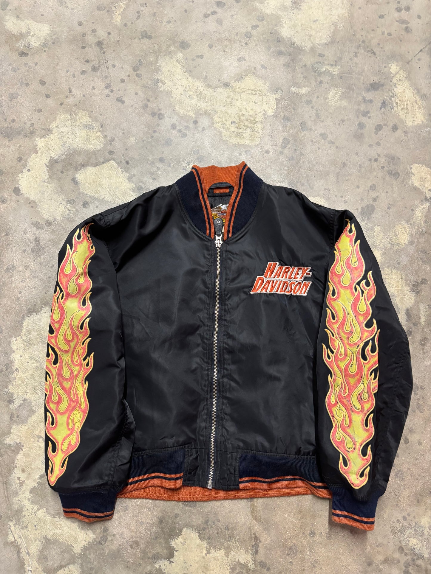 Vintage Harley Davidson Bomber satin flame jacket size large