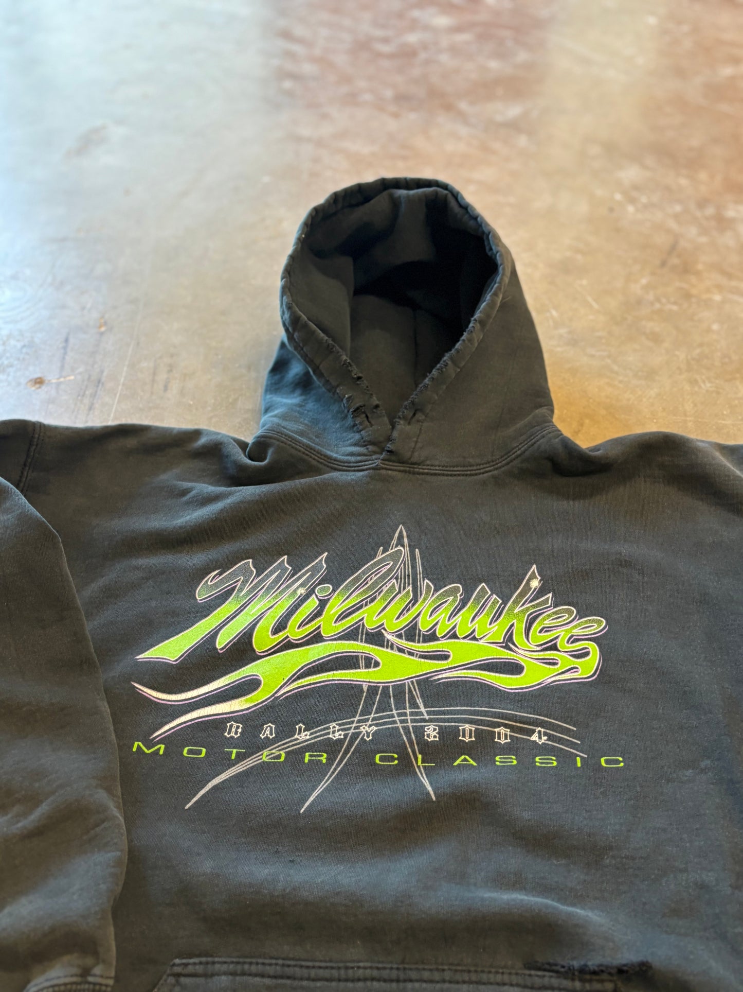 Vintage Motorcyle green flame hoodie size xl
