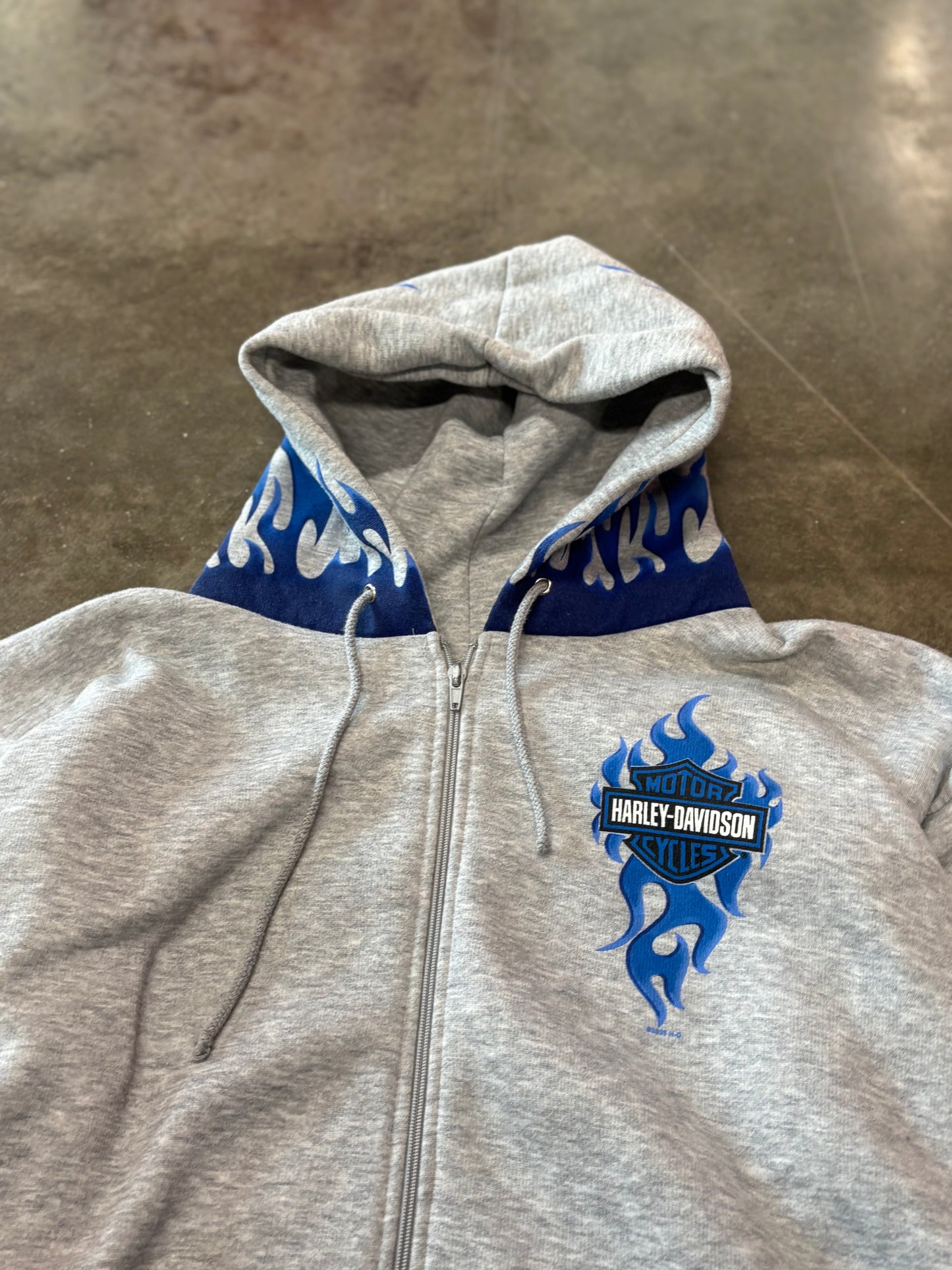Vintage Harley Davidson blue flame zip up size large