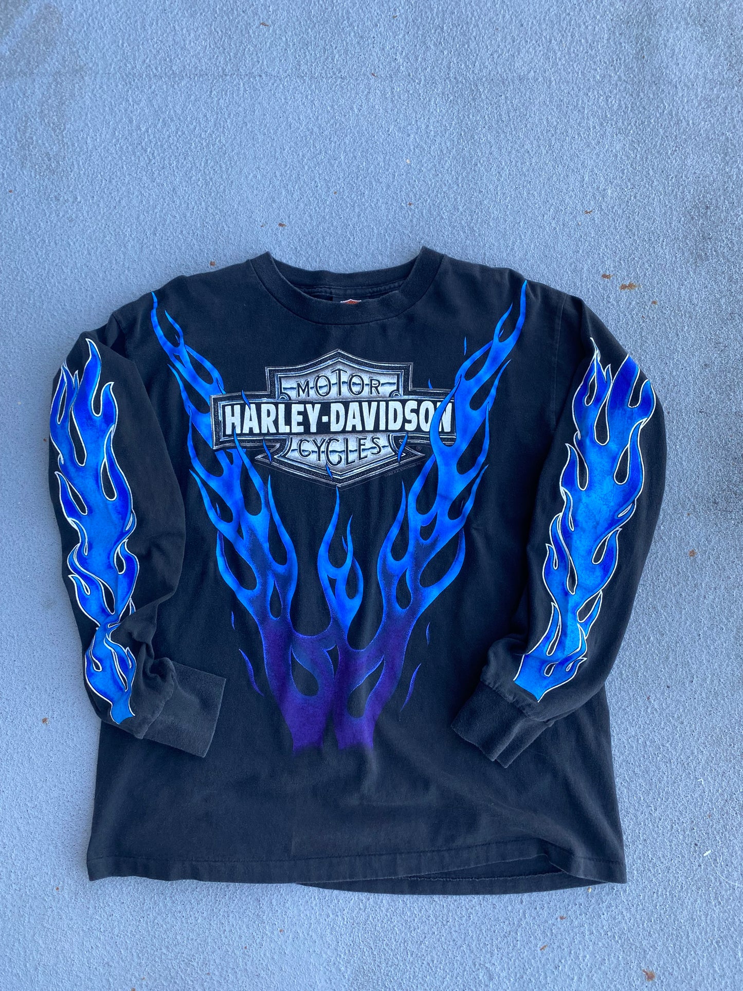 Vintage Rare Harley rising blue flame long sleeve size large