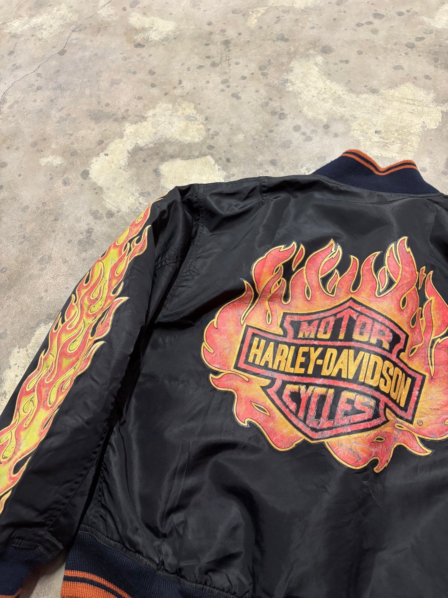 Vintage Harley Davidson Bomber satin flame jacket size large