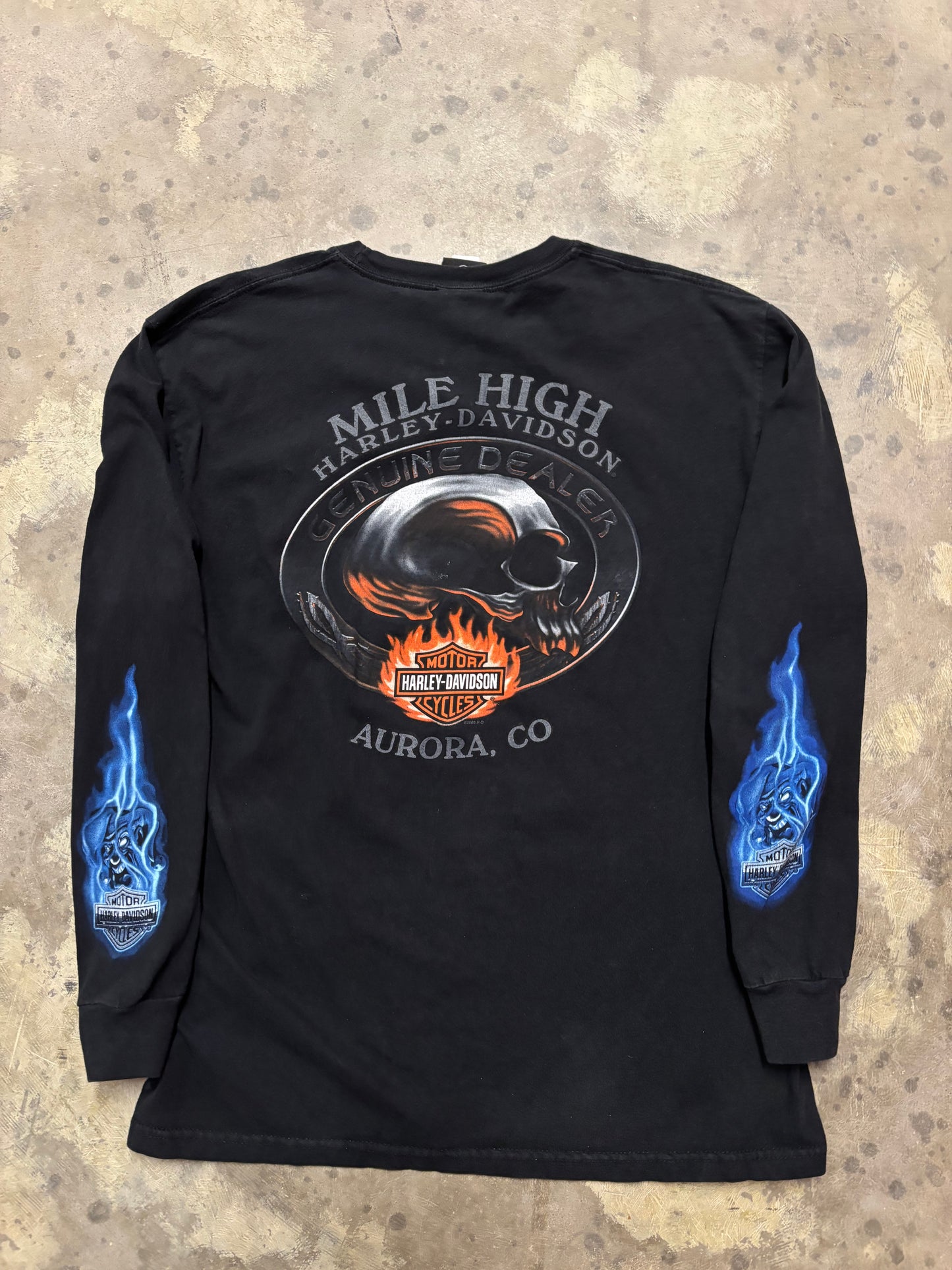 Vintage Harley Davidson blue flame joker long sleeve shirt size XL