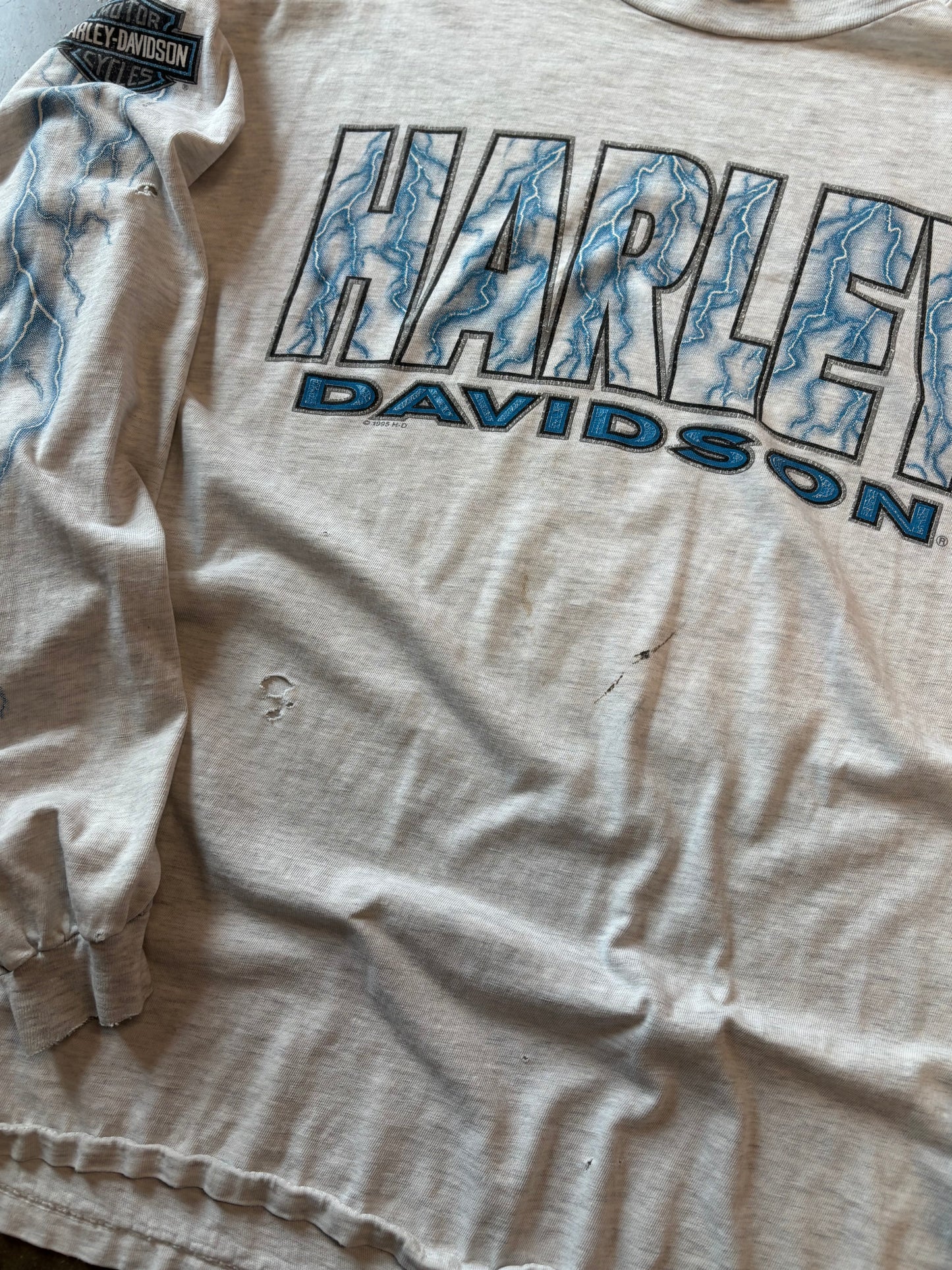Vintage Harley Davidson thrashed grey lightning shirt size xl