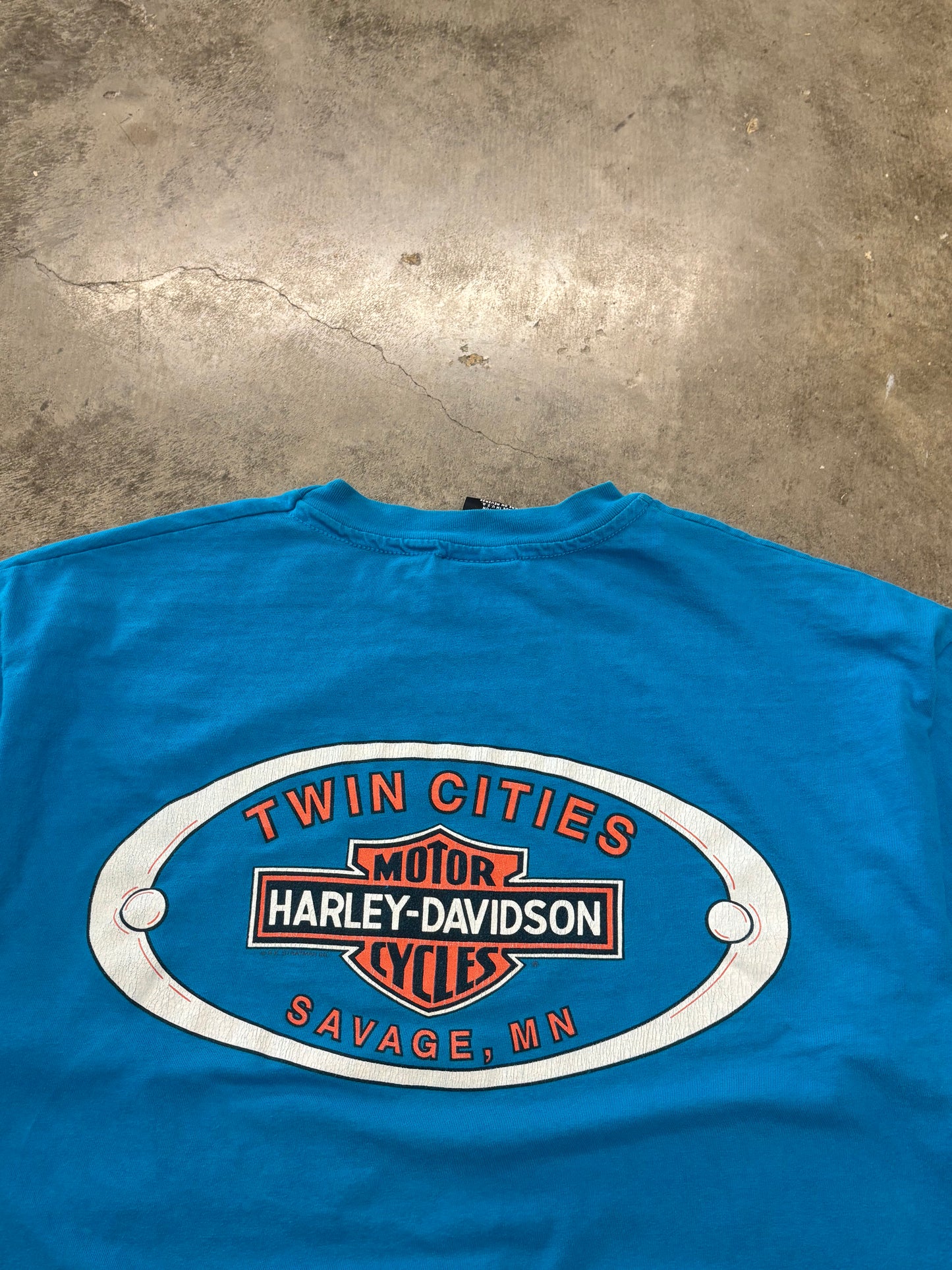 Vintage Harley Davidson Blue Blank Flame ball size xl shirt