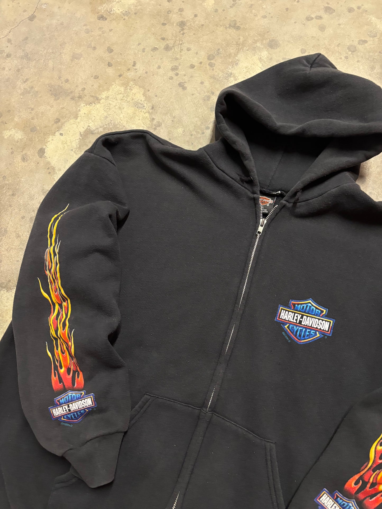 Vintage Harley Davidson flame sleeve zip up hoodie size XXL