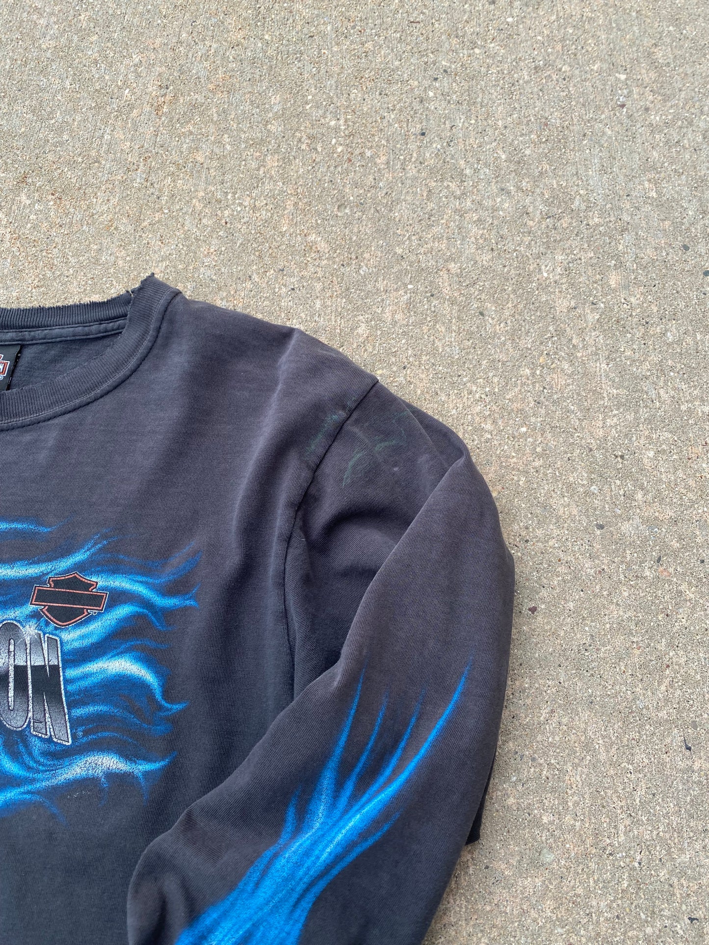 Vintage Harley Davidson Thrashed Blue Flame Long sleeve size medium