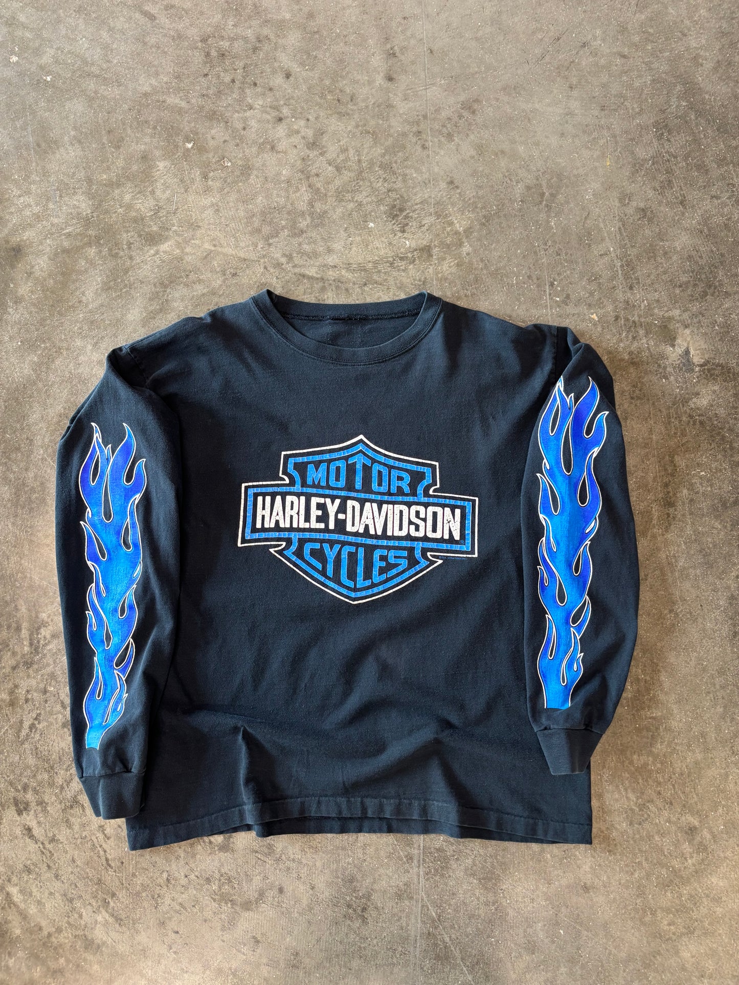 Vintage Harley Davidson Blue flame long sleeve size xl
