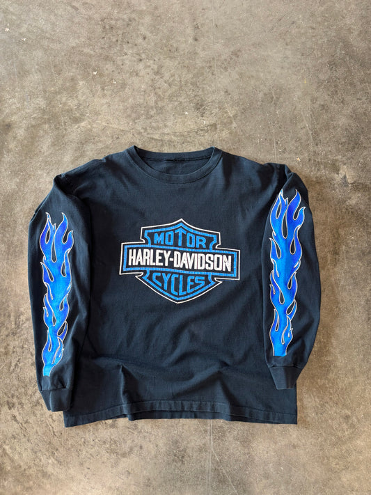 Vintage Harley Davidson Blue flame long sleeve size xl