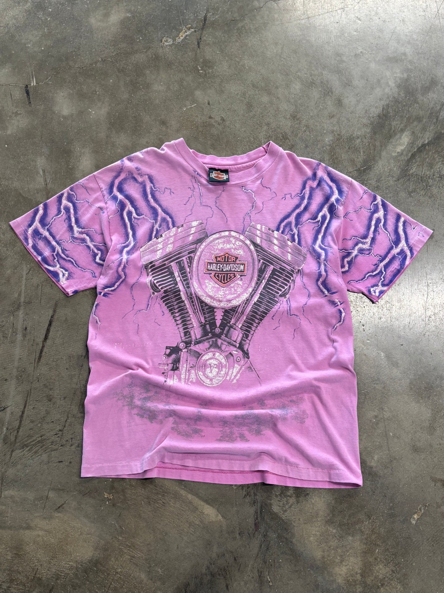 Vintage Harley Davidson Pink Engine Lightning size large