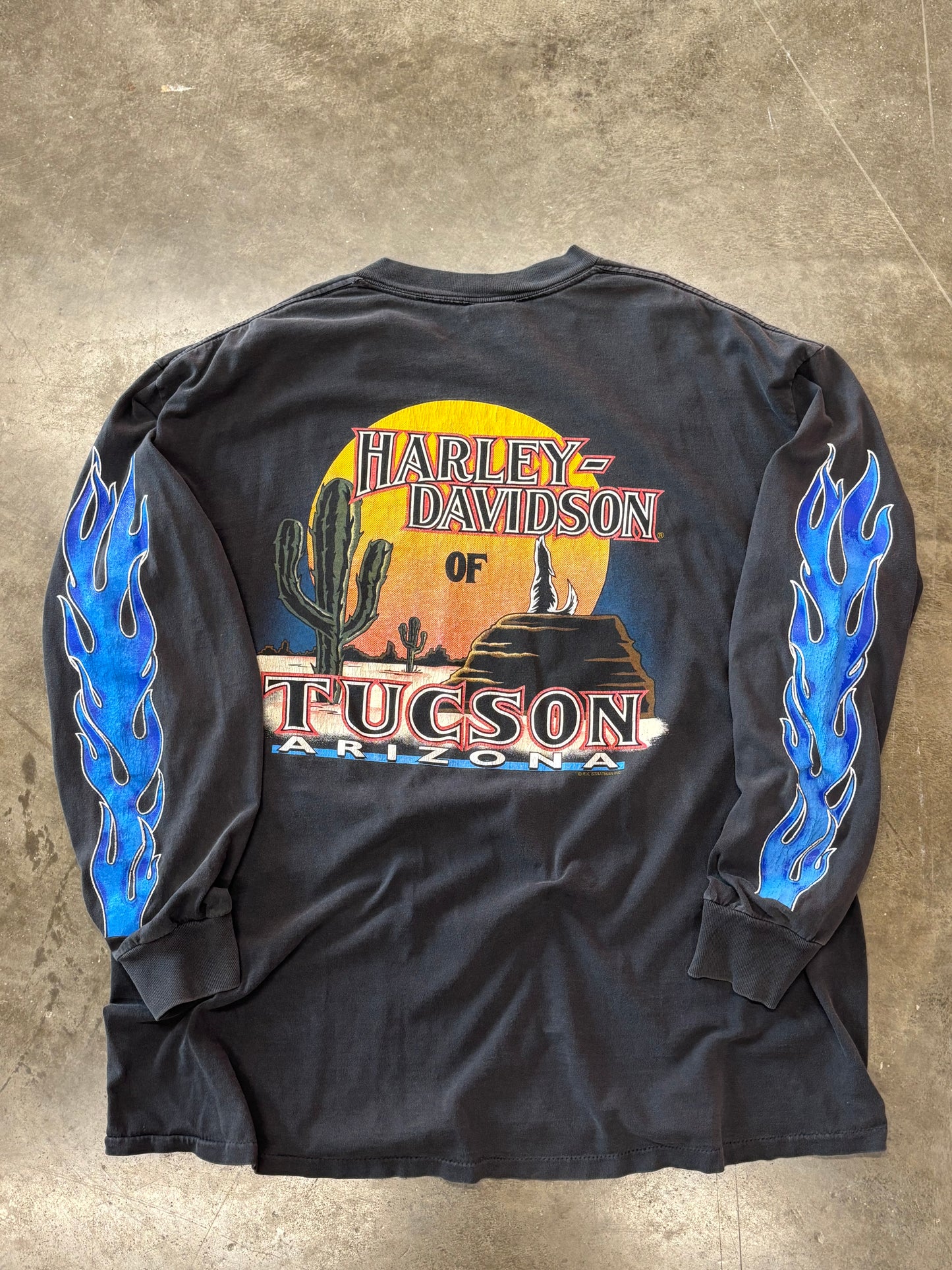 Vintage Harley Davidson blue flame long sleeve size xxl
