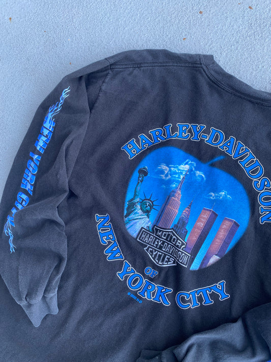 SIZE LARGE Vintage NYC blue flame shirt Harley Davidson