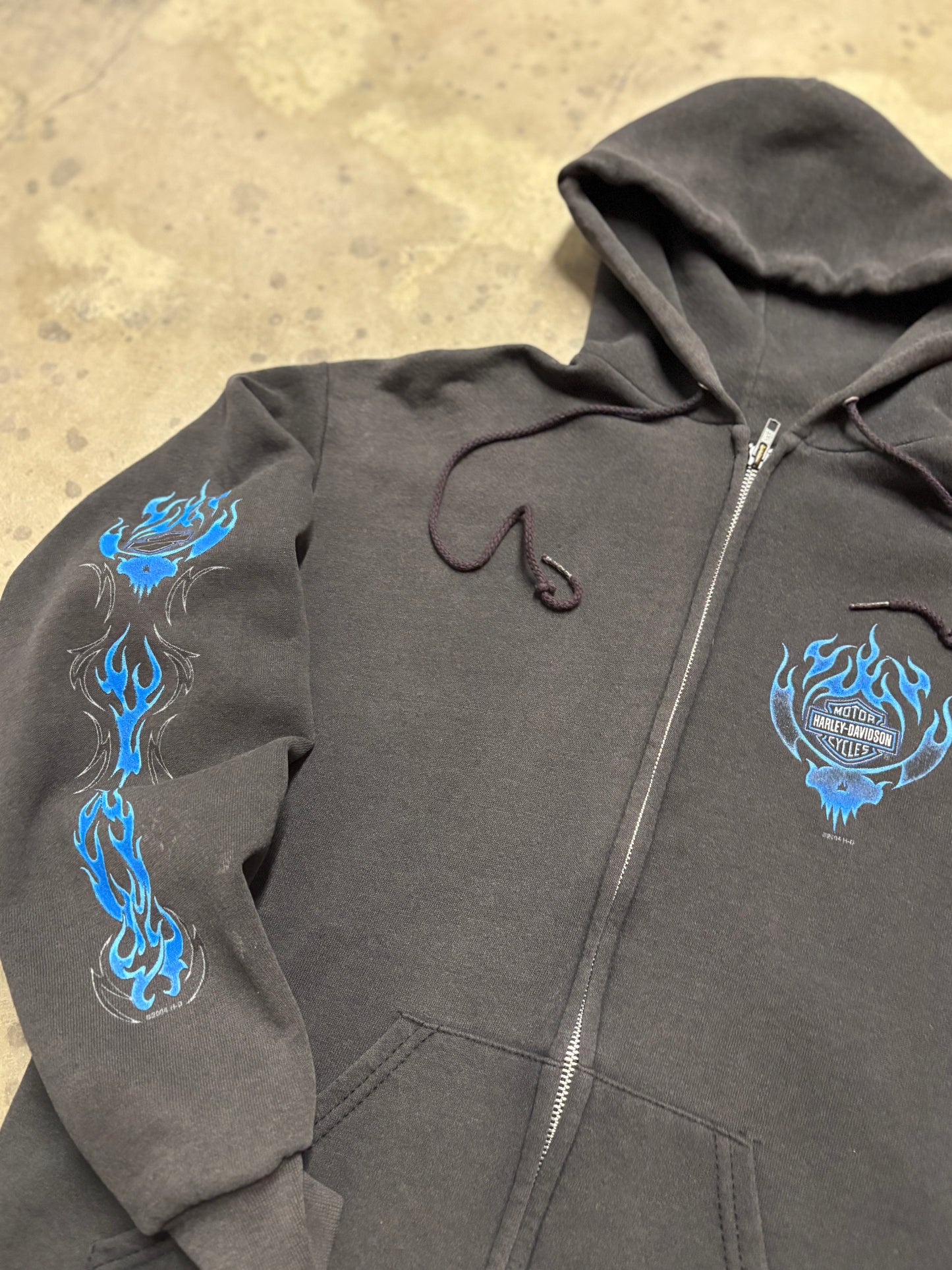 Vintage Harley Davidson Blue Flame zip up hoodie size medium
