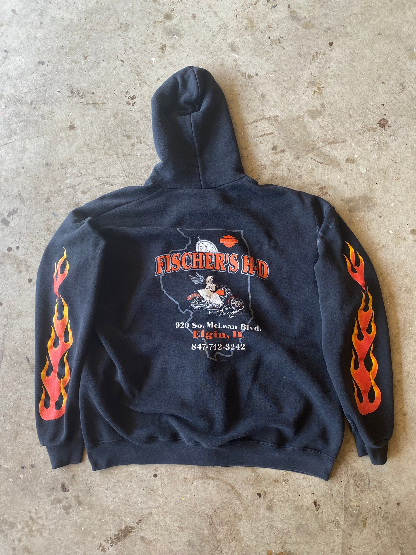 Vintage Harley Davidson Zip Up Flame Hoodie size large