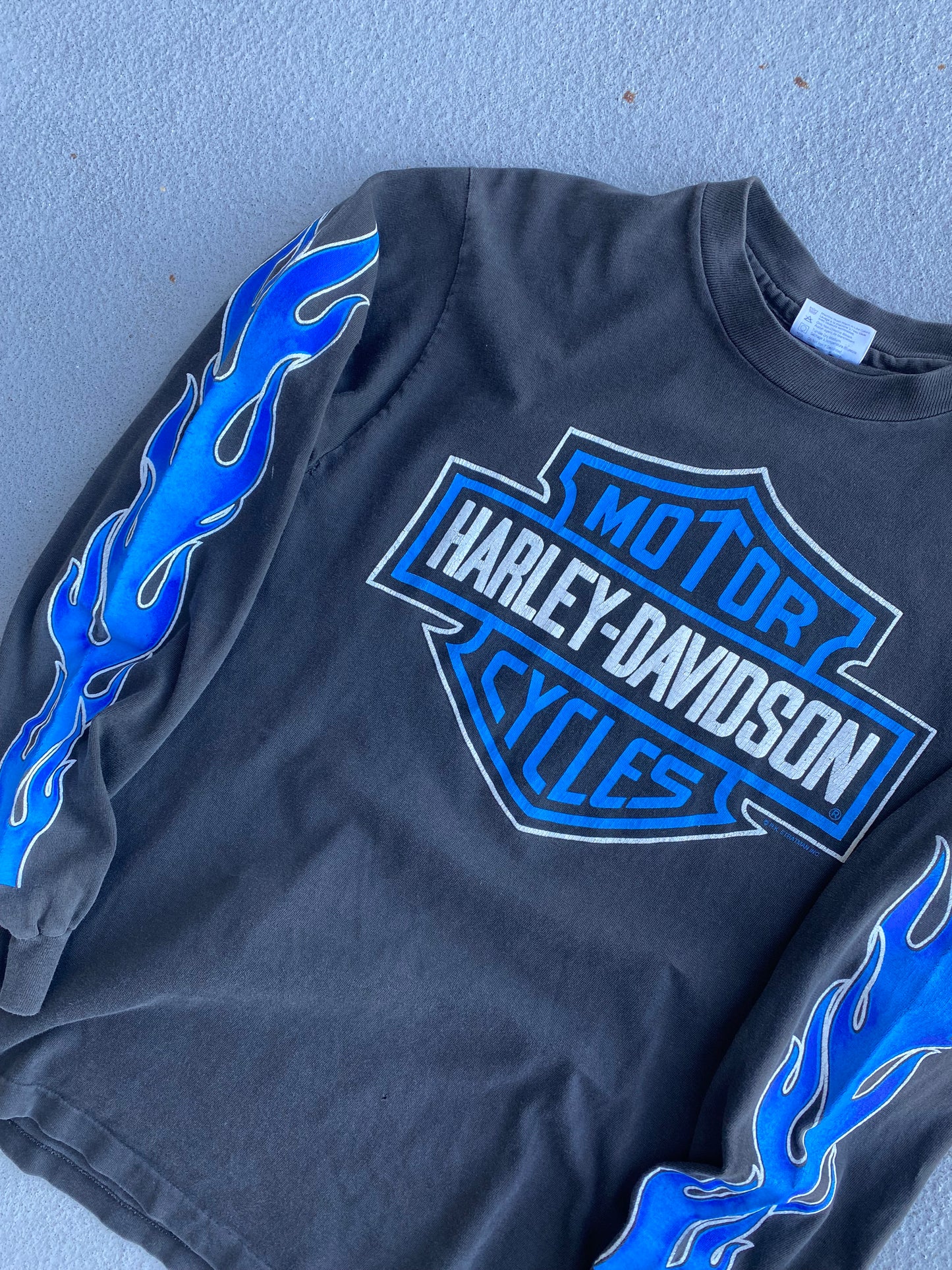 Vintage Harley Davidson Blue Flame shirt size small long sleeve