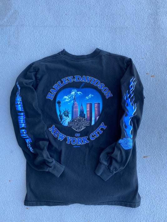 Vintage Harley NYC blue flame long sleeve size medium