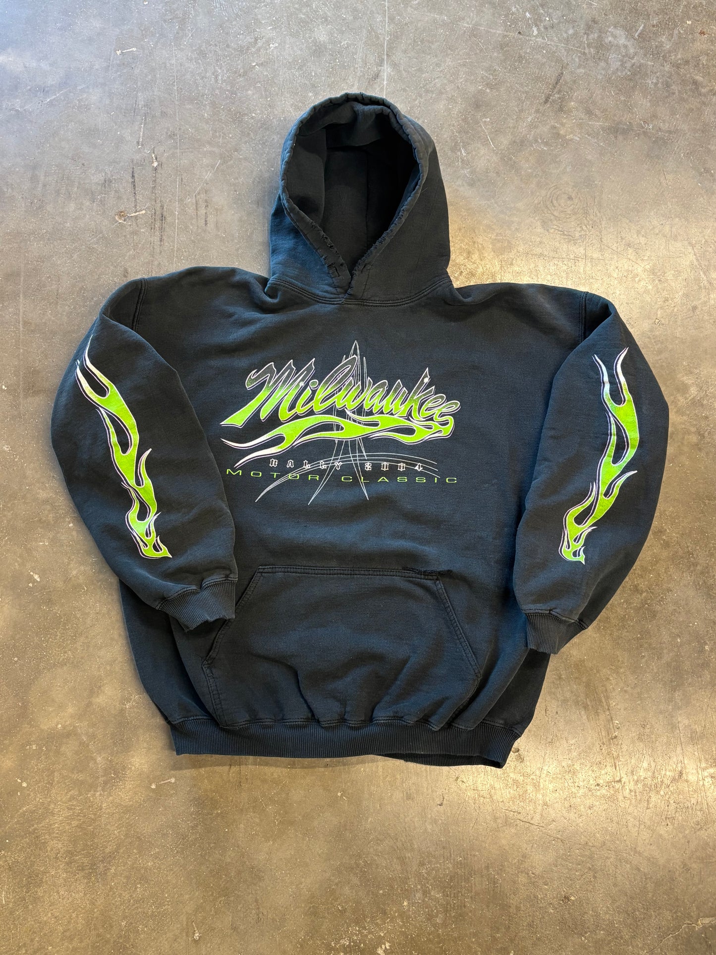 Vintage Motorcyle green flame hoodie size xl