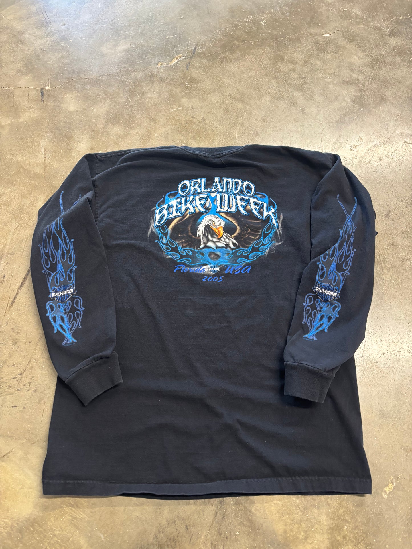 Vintage Harley Davidson Blue flame long sleeve size XL