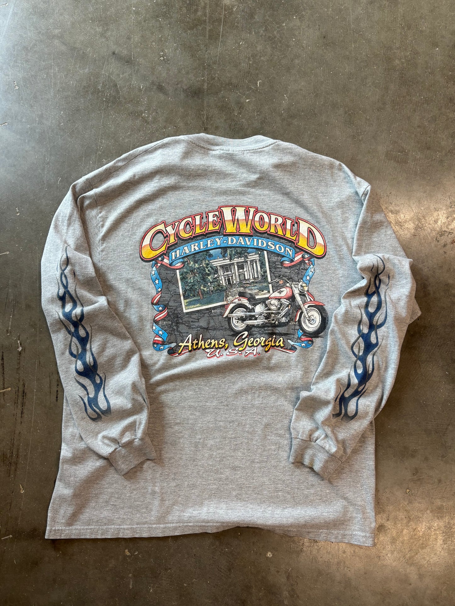 Vintage Harley Davidson Blue flame long sleeve size xl
